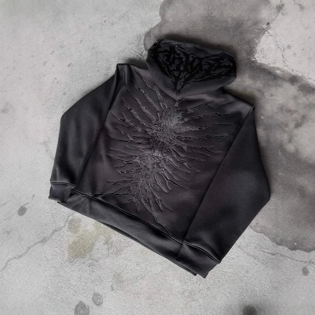 washed distressed patch hoodie