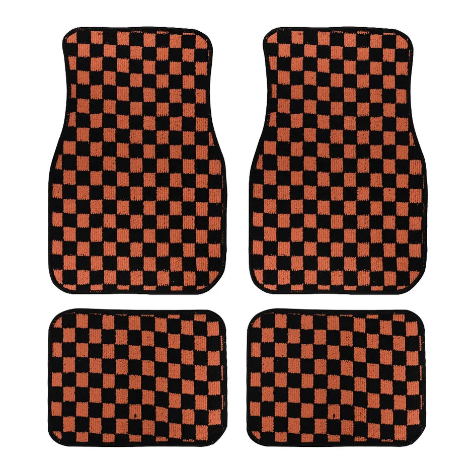 4pcs Floor Mats Checkered Front Rear Carpets Floor Mats Auto Interior