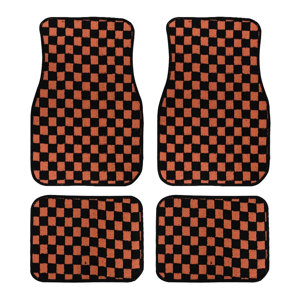 4pcs Floor Mats Checkered Front Rear Carpets Floor Mats Auto Interior