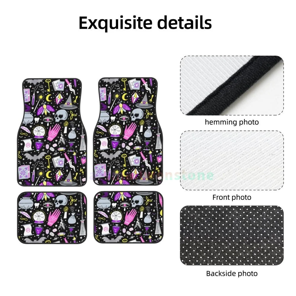 Gothic Black Skull 4PCS Crystal Velvet Car Floor Mat