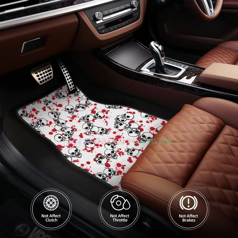 Gothic Black Skull 4PCS Crystal Velvet Car Floor Mat