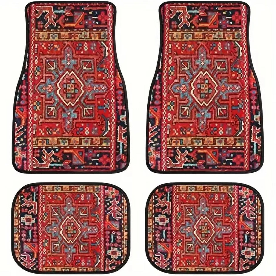 4Pcs Bohemian Car Floor Mats Back Persian Carpet