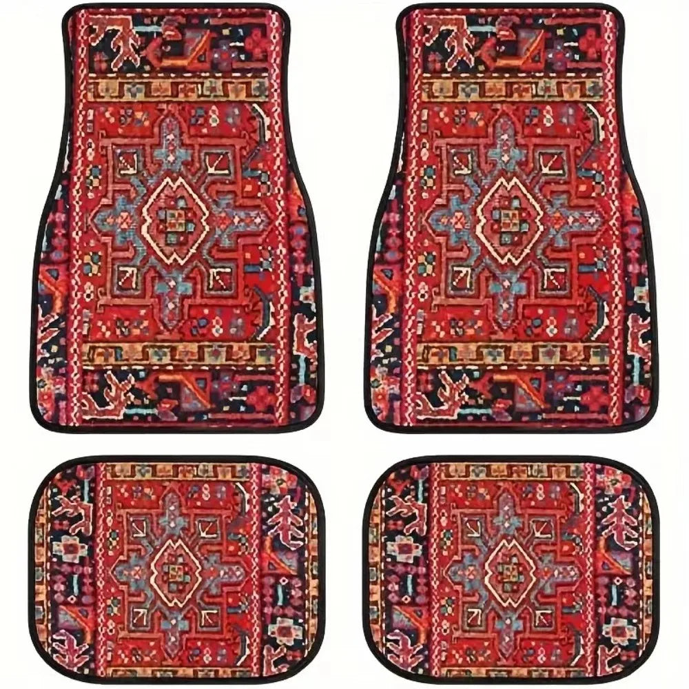 4Pcs Bohemian Car Floor Mats Back Persian Carpet