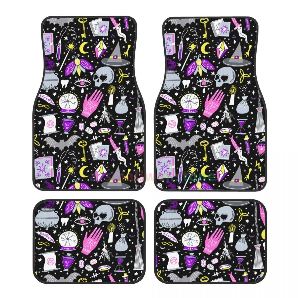 Gothic Black Skull 4PCS Crystal Velvet Car Floor Mat