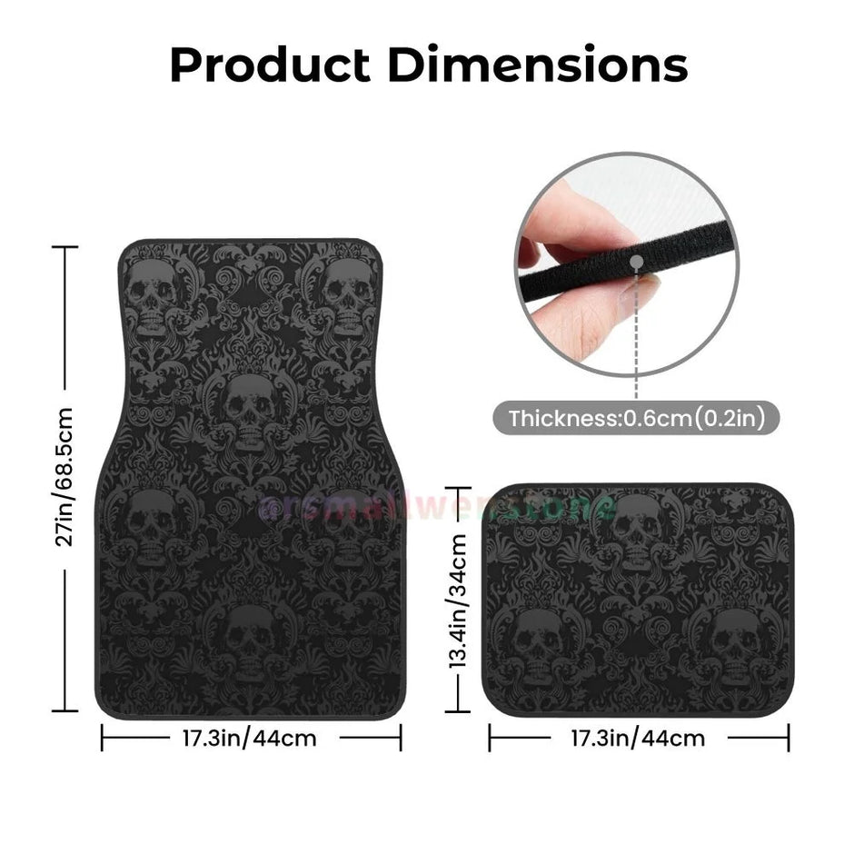 Gothic Black Skull 4PCS Crystal Velvet Car Floor Mat