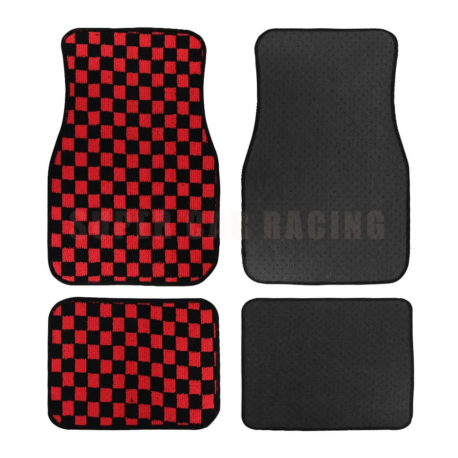 4pcs Floor Mats Checkered Front Rear Carpets Floor Mats Auto Interior