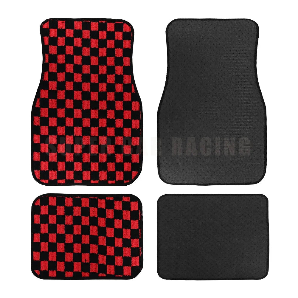 4pcs Floor Mats Checkered Front Rear Carpets Floor Mats Auto Interior