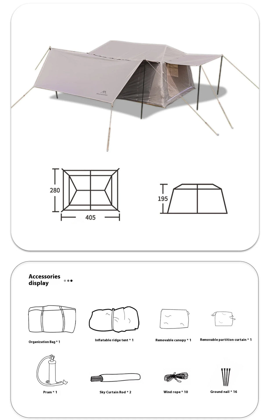MOUNTAINHIKER Outdoor Inflatable Camping Tent – Large 5–8 Person (Hand Pump)
