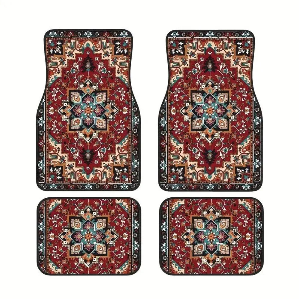 4Pcs Bohemian Car Floor Mats Anti-slip Heavy Duty Persian Carpet