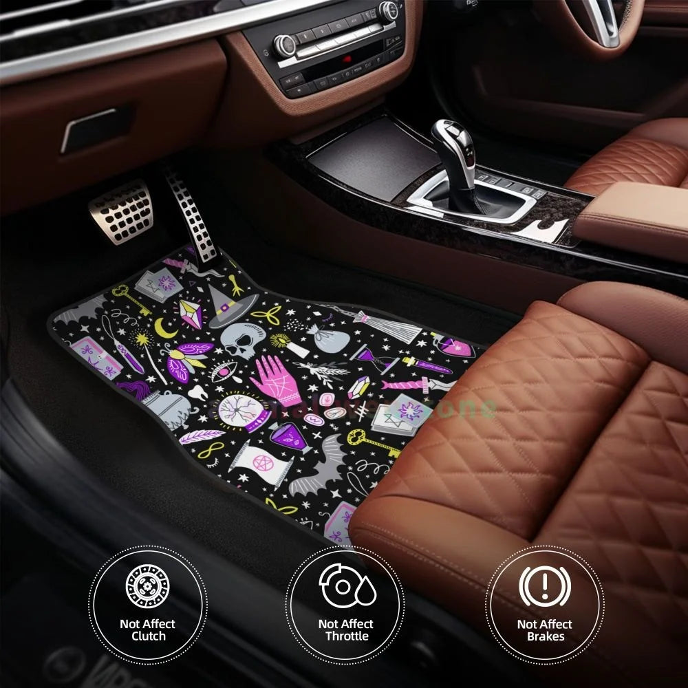 Gothic Black Skull 4PCS Crystal Velvet Car Floor Mat