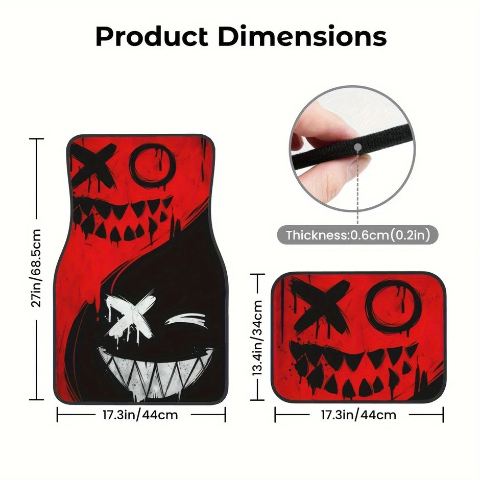 4pcs Cool Design Car Floor Mats, Vibrant Red with Black Accents,Durable, Non-Slip, Dirt-Resistant, Easy Clean