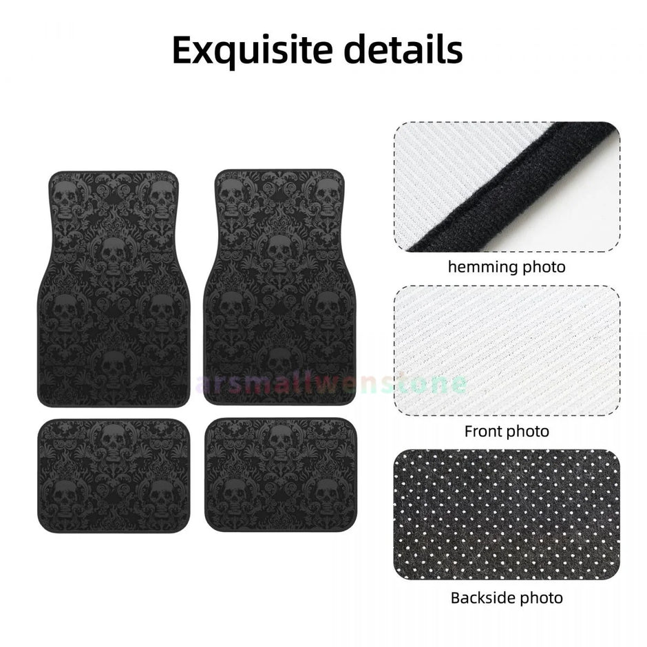 Gothic Black Skull 4PCS Crystal Velvet Car Floor Mat