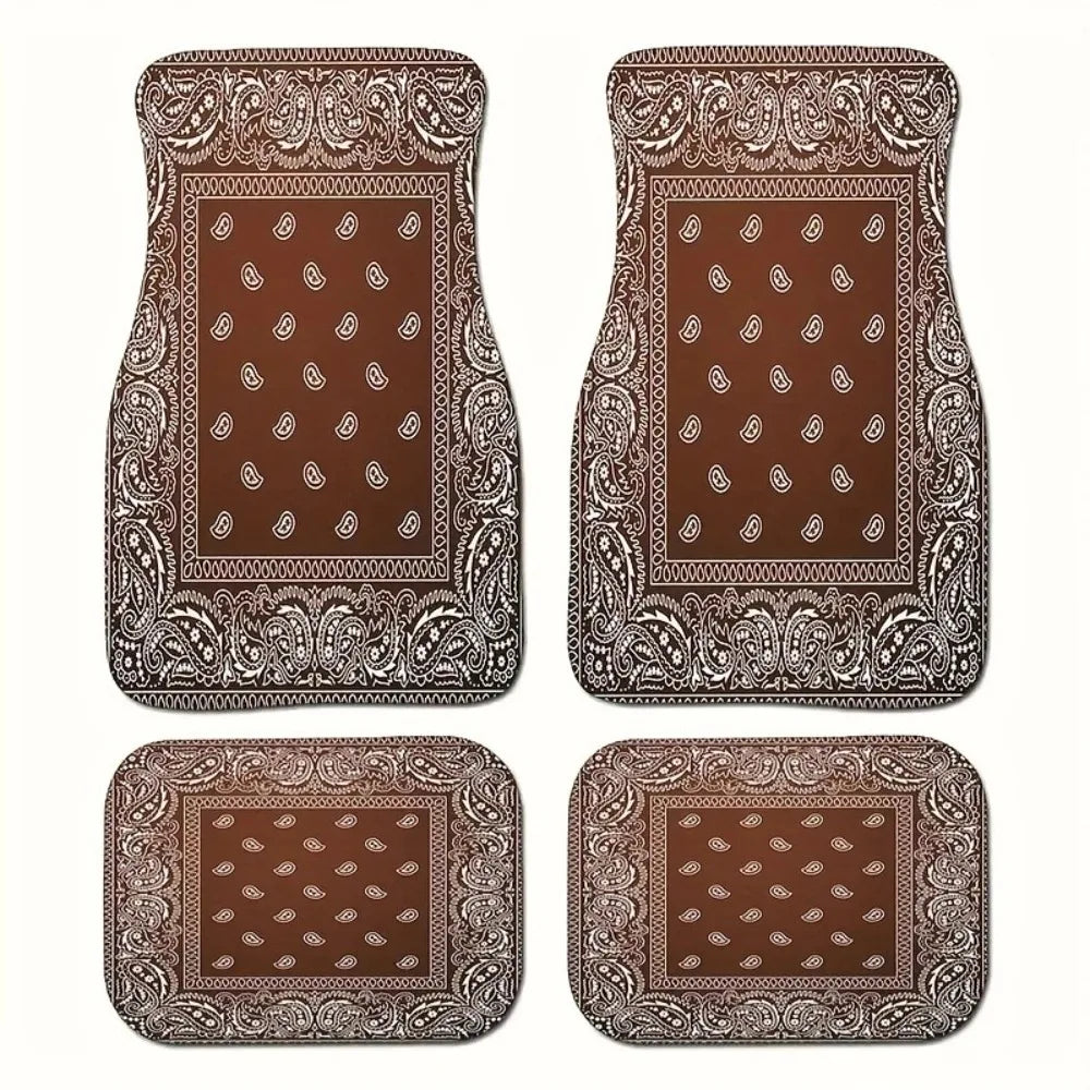 4Pcs Bohemian Car Floor Mats Back Persian Carpet