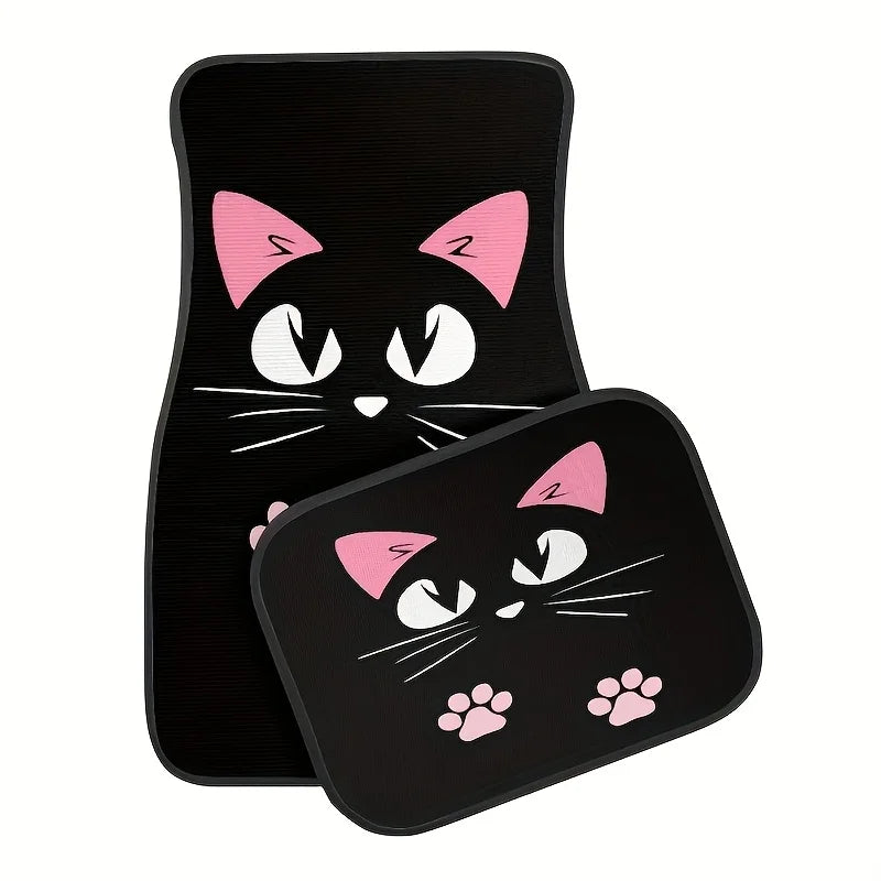 2/4pcs Car Anti-skid Mats,Car Carpets,Cute Cartoon Cat Printed Car Floor Mats,Suitable for The Front and Rear Seats of Most Cars