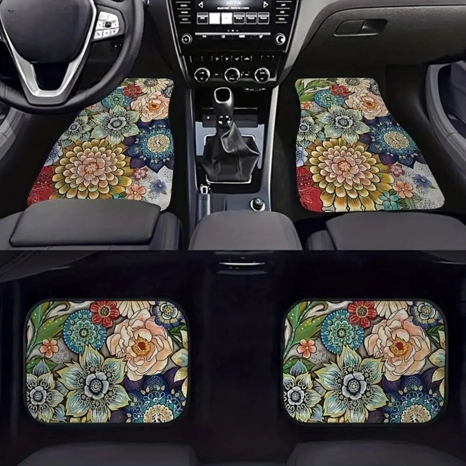 4Pcs Bohemian Car Floor Mats Back Persian Carpet