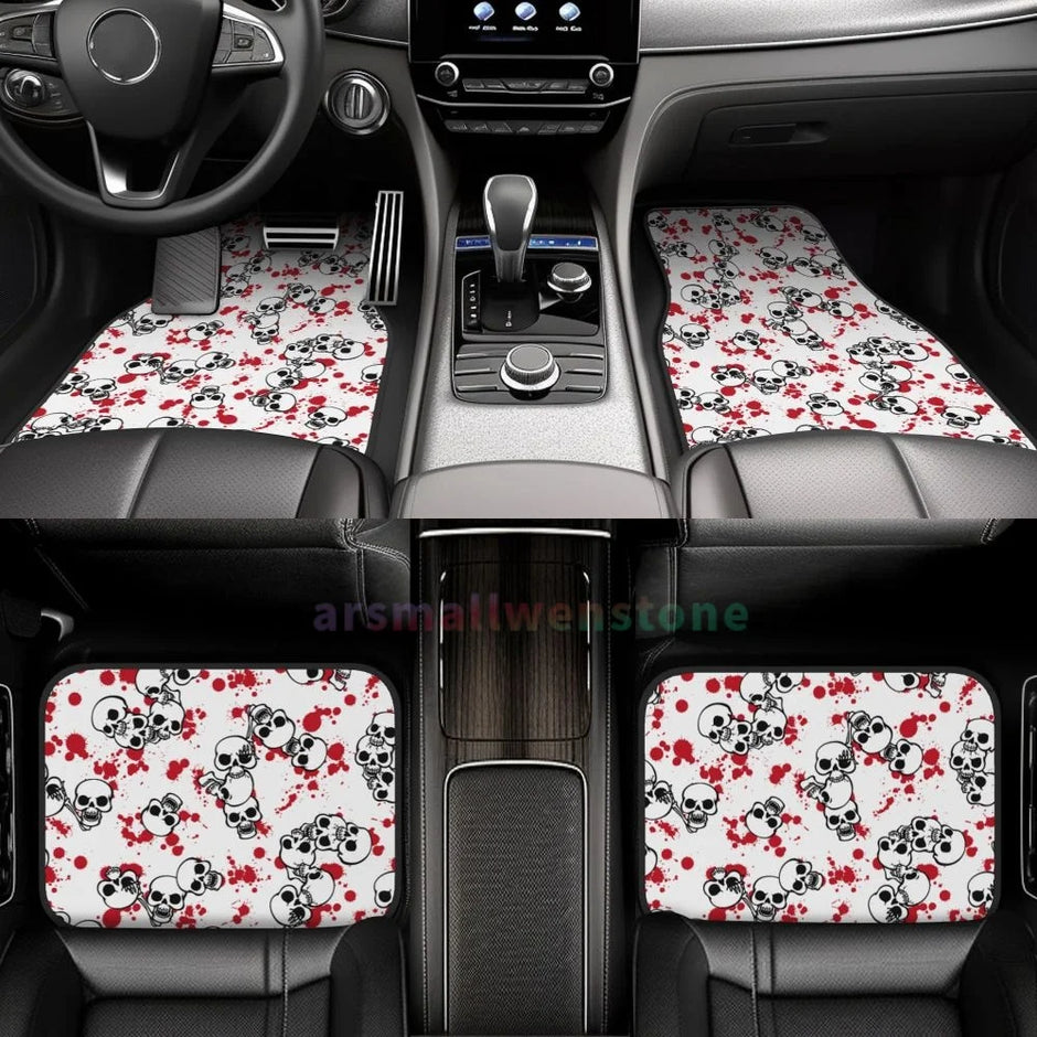 Gothic Black Skull 4PCS Crystal Velvet Car Floor Mat