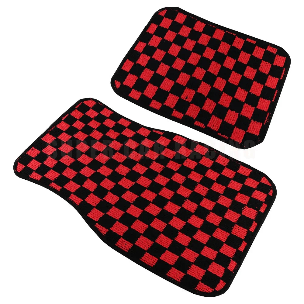 4pcs Floor Mats Checkered Front Rear Carpets Floor Mats Auto Interior