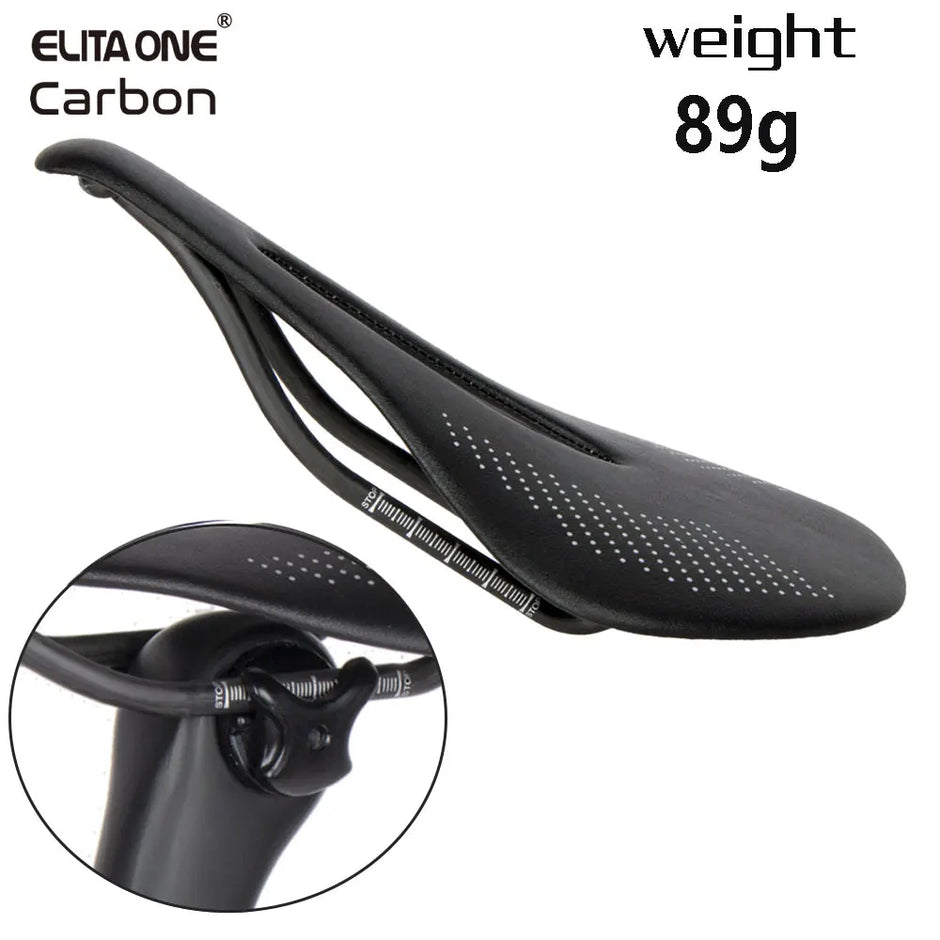 ELITAONE Super-Light Carbon Fiber Bike Saddle – 240×143mm Round Rail 7*7mm (89g)