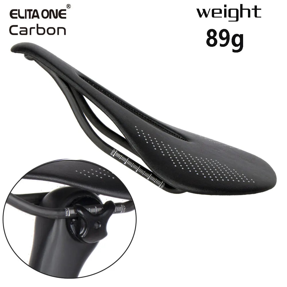 ELITAONE Super-Light Carbon Fiber Bike Saddle – 240×143mm Round Rail 7*7mm (89g)