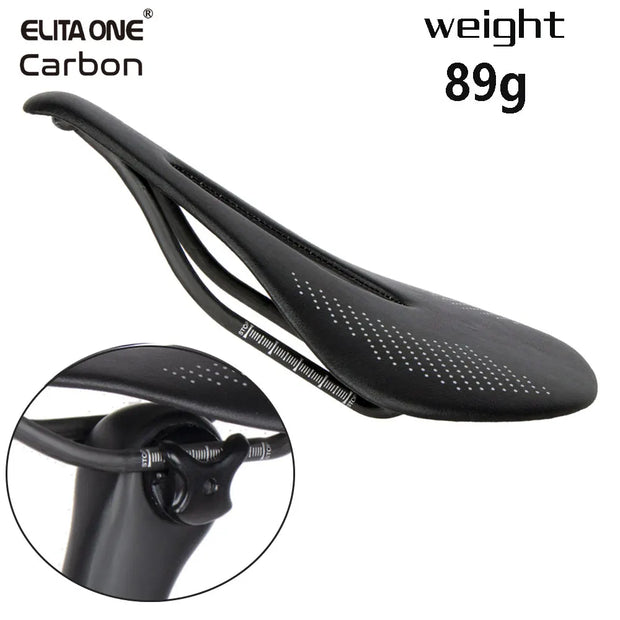 ELITAONE Super-Light Carbon Fiber Bike Saddle – 240×143mm Round Rail 7*7mm (89g)