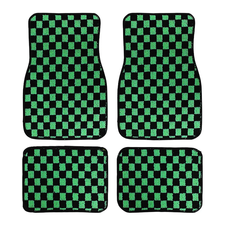 4pcs Floor Mats Checkered Front Rear Carpets Floor Mats Auto Interior