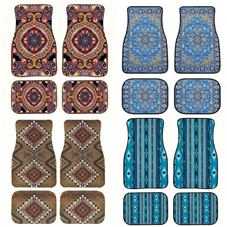 4Pcs Bohemian Car Floor Mats Back Persian Carpet