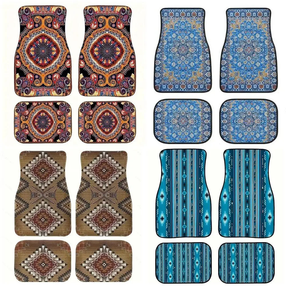4Pcs Bohemian Car Floor Mats Back Persian Carpet