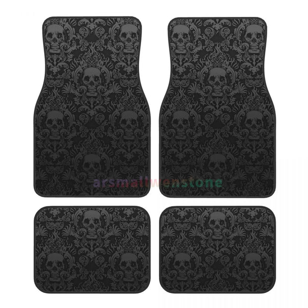 Gothic Black Skull 4PCS Crystal Velvet Car Floor Mat