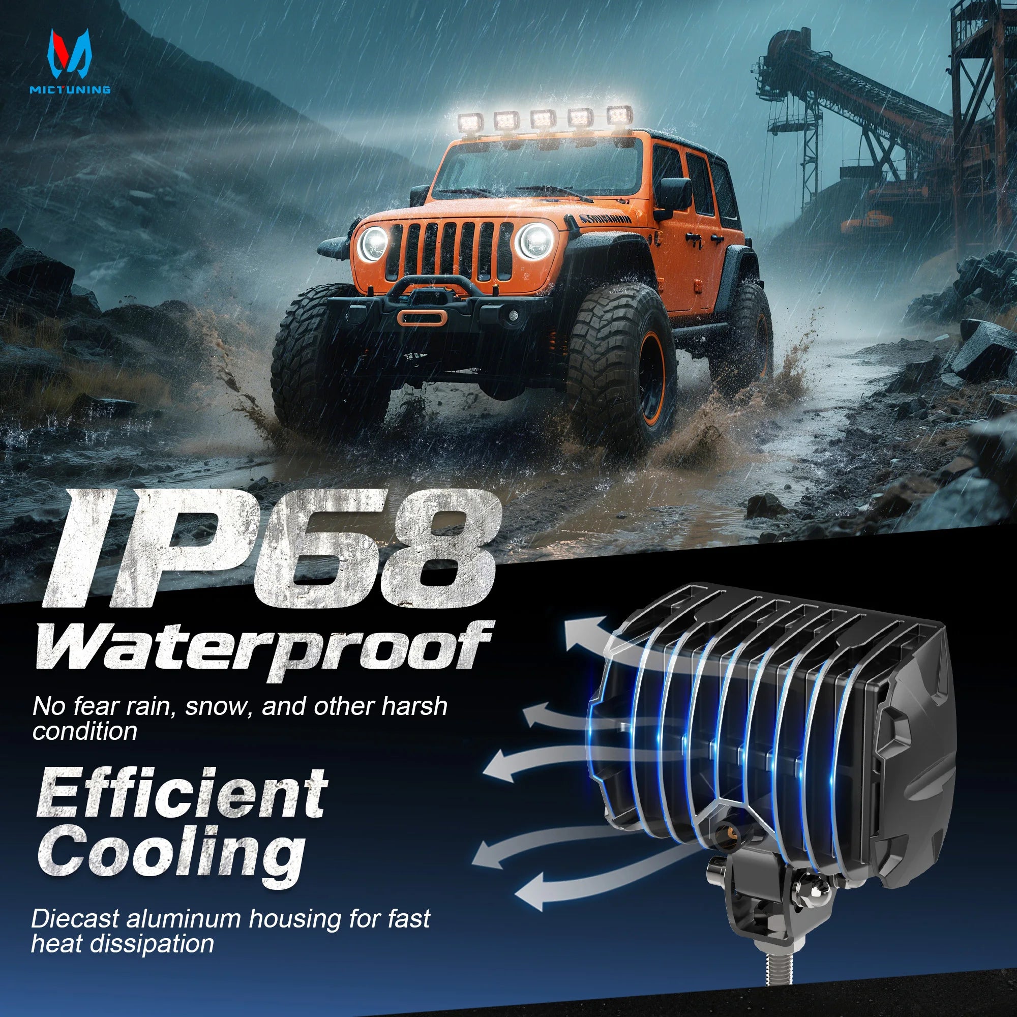 MICTUNING 2PCS LED Waterproof Off Road Lights