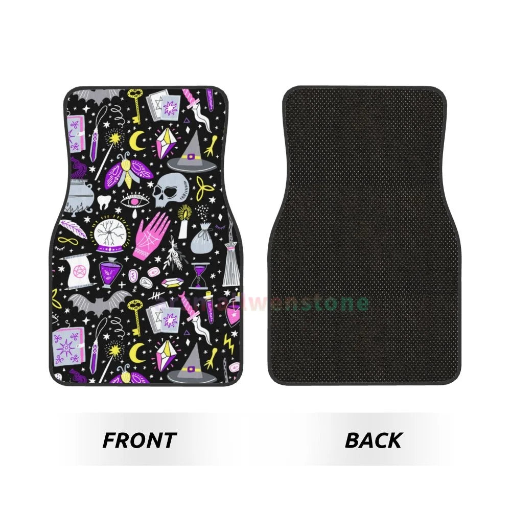 Gothic Black Skull 4PCS Crystal Velvet Car Floor Mat