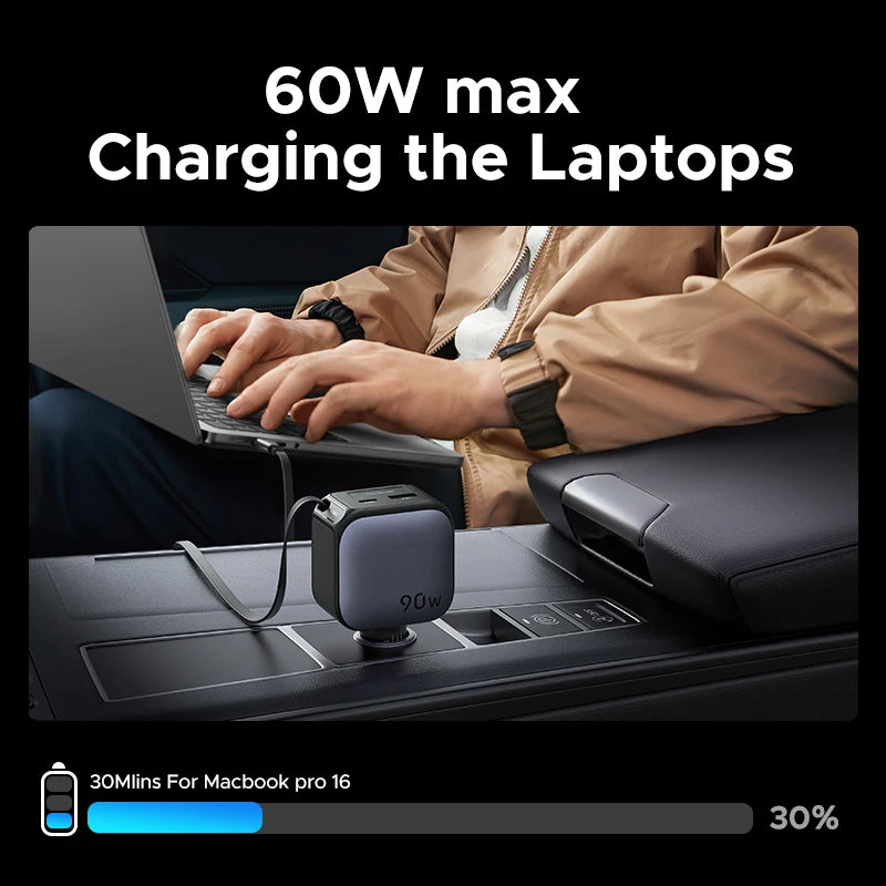 UGREEN 145W 90W 60W Car Charger 3 USB-C & 1 USB-A Ports PD QC4.0 Fast Charging with Retractable Cable for iPhone 17 Pro MacBook