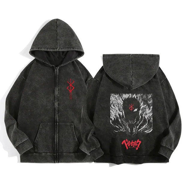 Berserk Wash Zip Up Hoodie - Droppi UAE