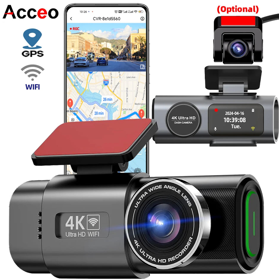 4K UHD Dash Cam with Wi-Fi, GPS & Night Vision – 24H Parking Mode