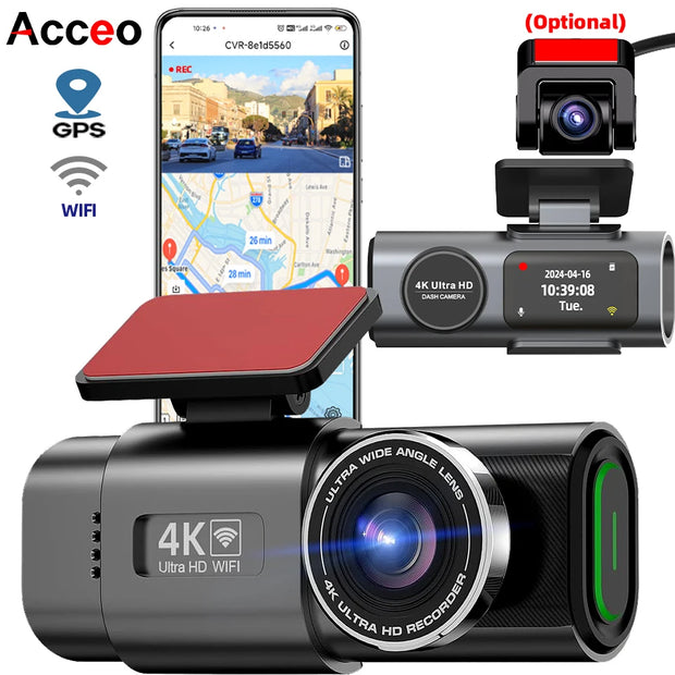 4K UHD Dash Cam with Wi-Fi, GPS & Night Vision – 24H Parking Mode