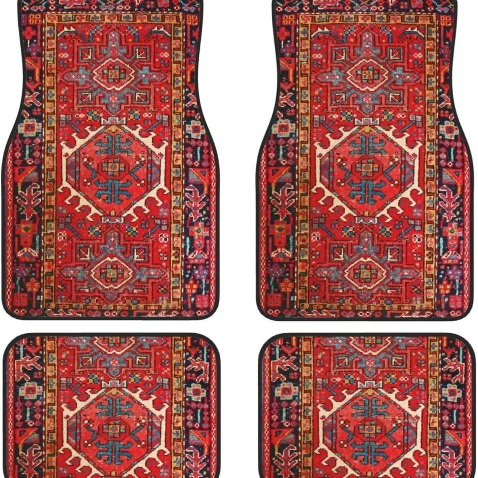 4Pcs Bohemian Car Floor Mats Anti-slip Heavy Duty Persian Carpet