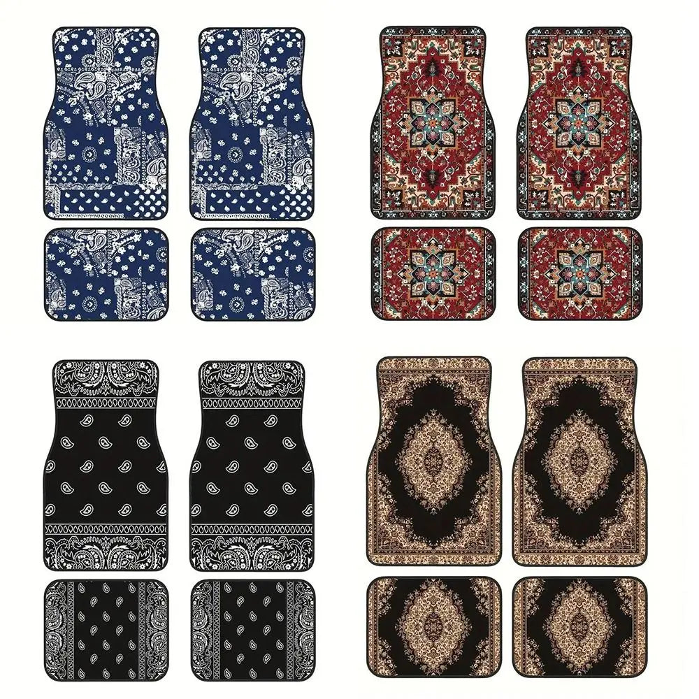 4Pcs Bohemian Car Floor Mats Anti-slip Heavy Duty Persian Carpet