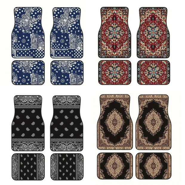 4Pcs Bohemian Car Floor Mats Anti-slip Heavy Duty Persian Carpet