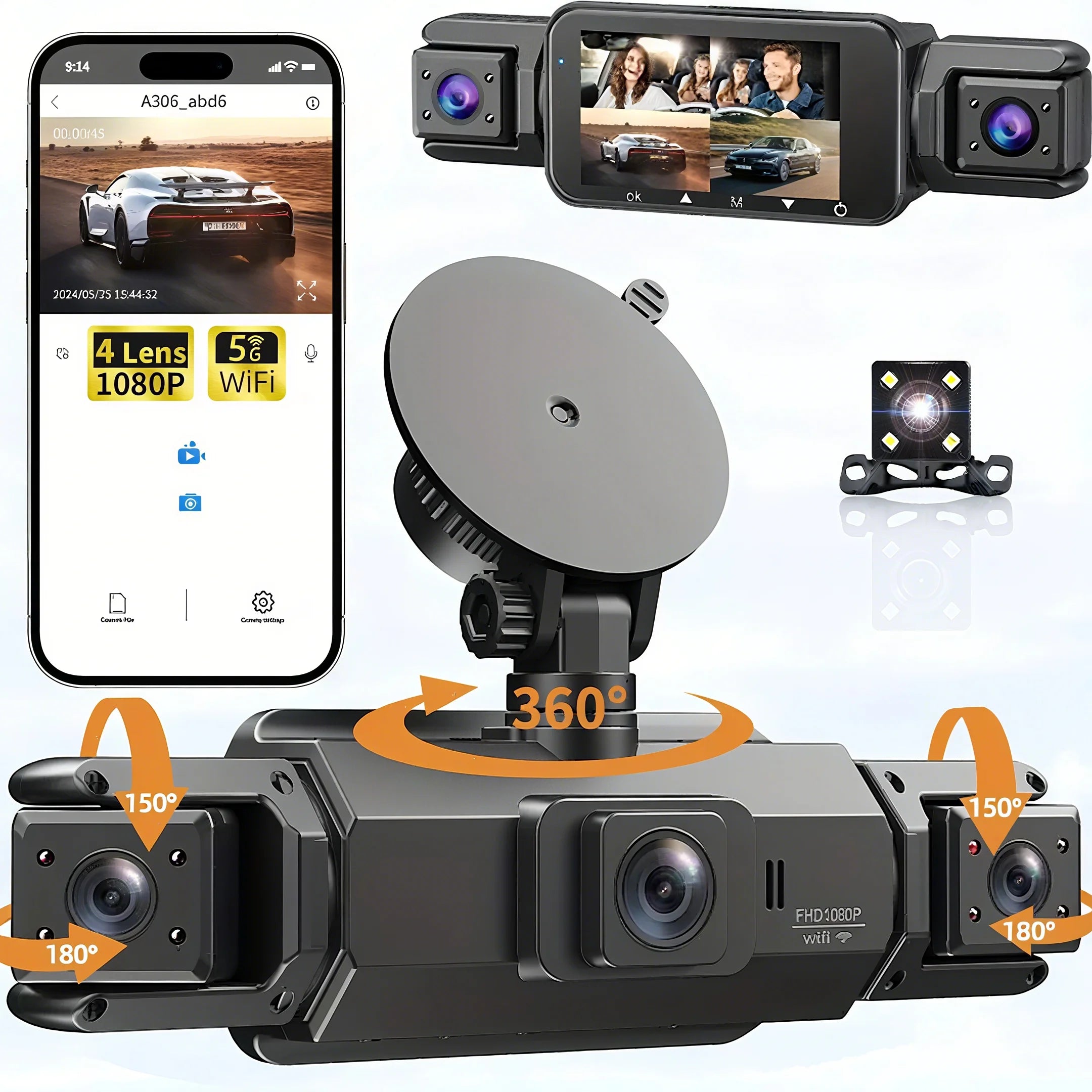 dashcam 4 channels wifi car dvr dashboard cameras