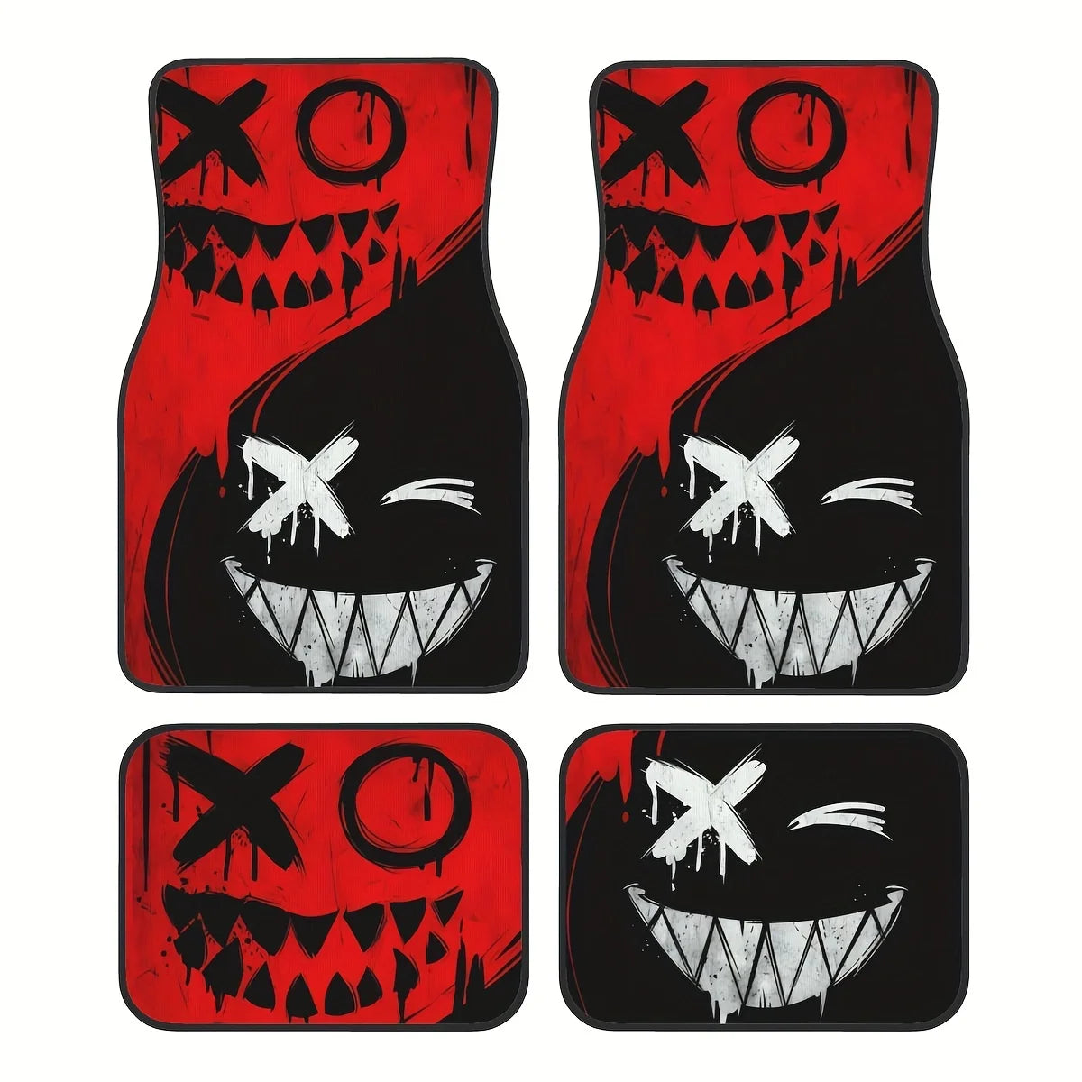 4pcs Cool Design Car Floor Mats, Vibrant Red with Black Accents,Durable, Non-Slip, Dirt-Resistant, Easy Clean